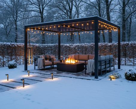 Gartenszene im Winter, AI generiert